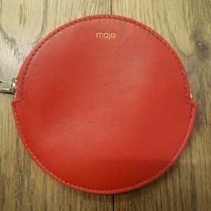 MAJE red quilted chevron velvet and leather coin wallet
